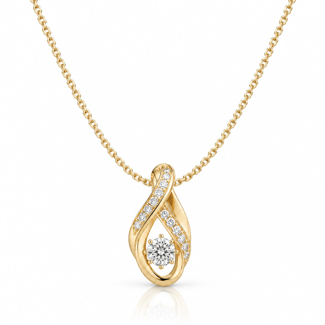 Ruban Lab-Grown Diamond Twist Solitaire Pendant - Yellow Gold