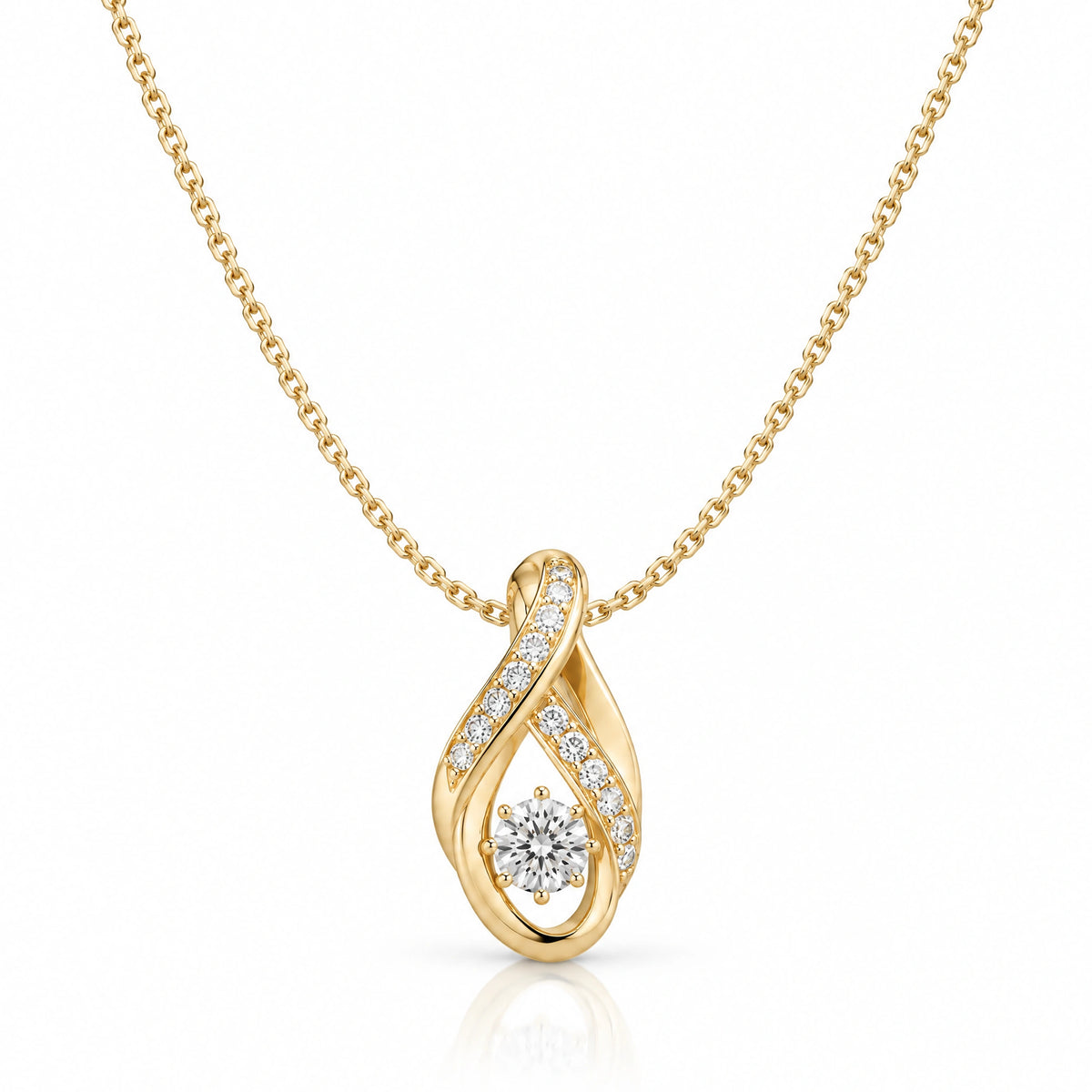 Ruban Lab-Grown Diamond Twist Solitaire Pendant - Yellow Gold