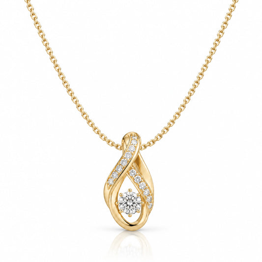 Ruban Lab-Grown Diamond Twist Solitaire Pendant - Yellow Gold