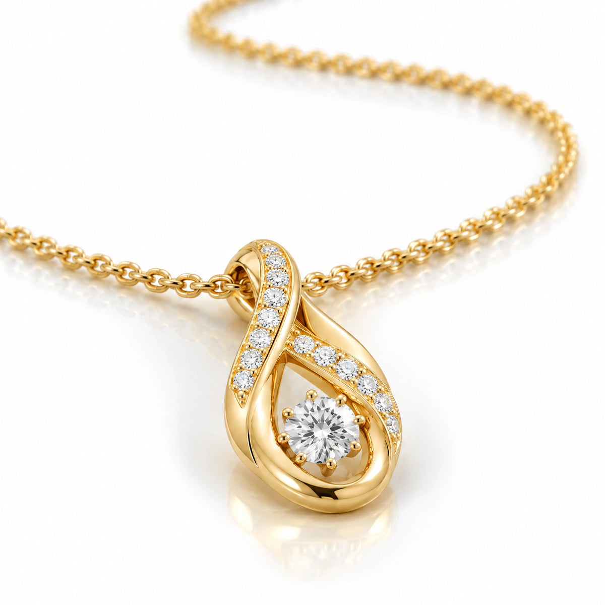 Ruban Lab-Grown Diamond Twist Solitaire Pendant - Yellow Gold