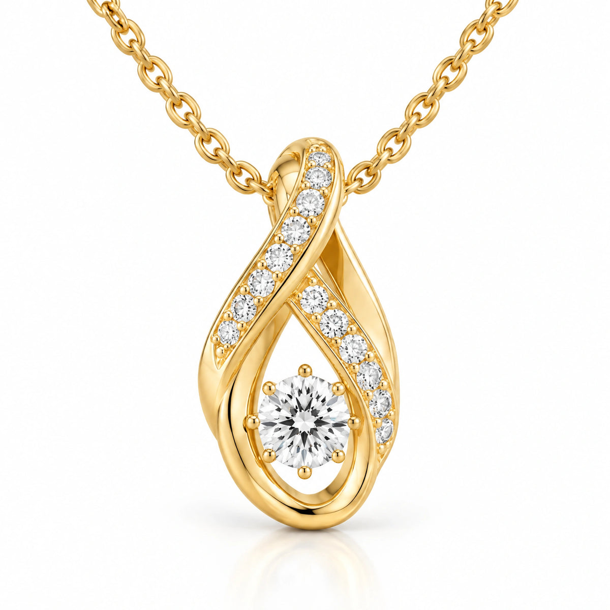 Ruban Lab-Grown Diamond Twist Solitaire Pendant - Yellow Gold
