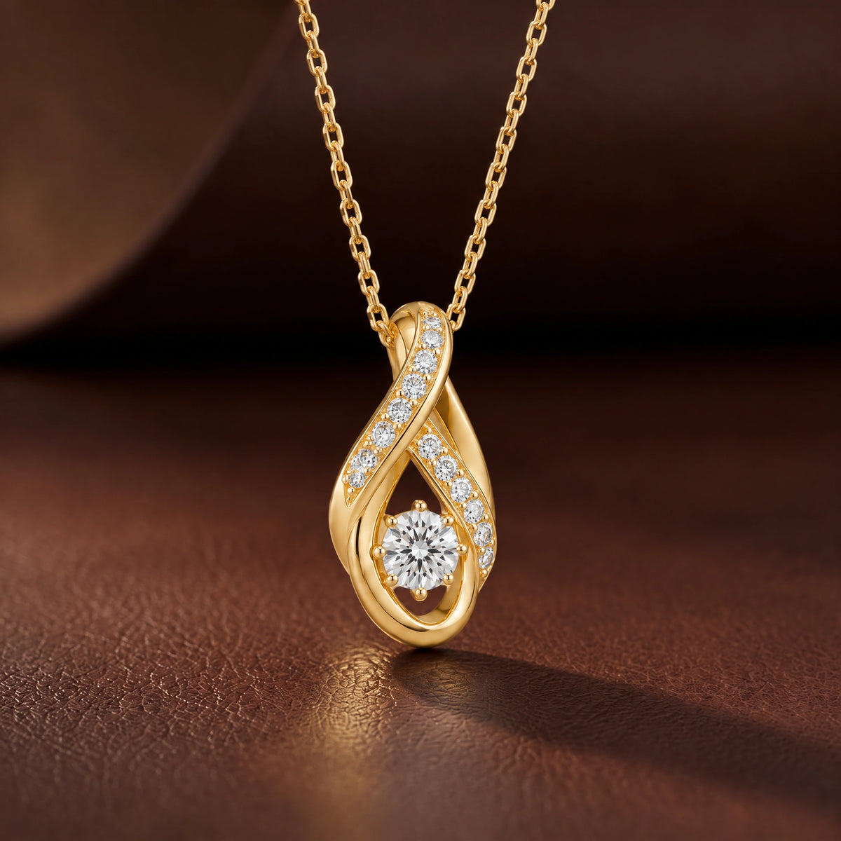Ruban Lab-Grown Diamond Twist Solitaire Pendant - Yellow Gold