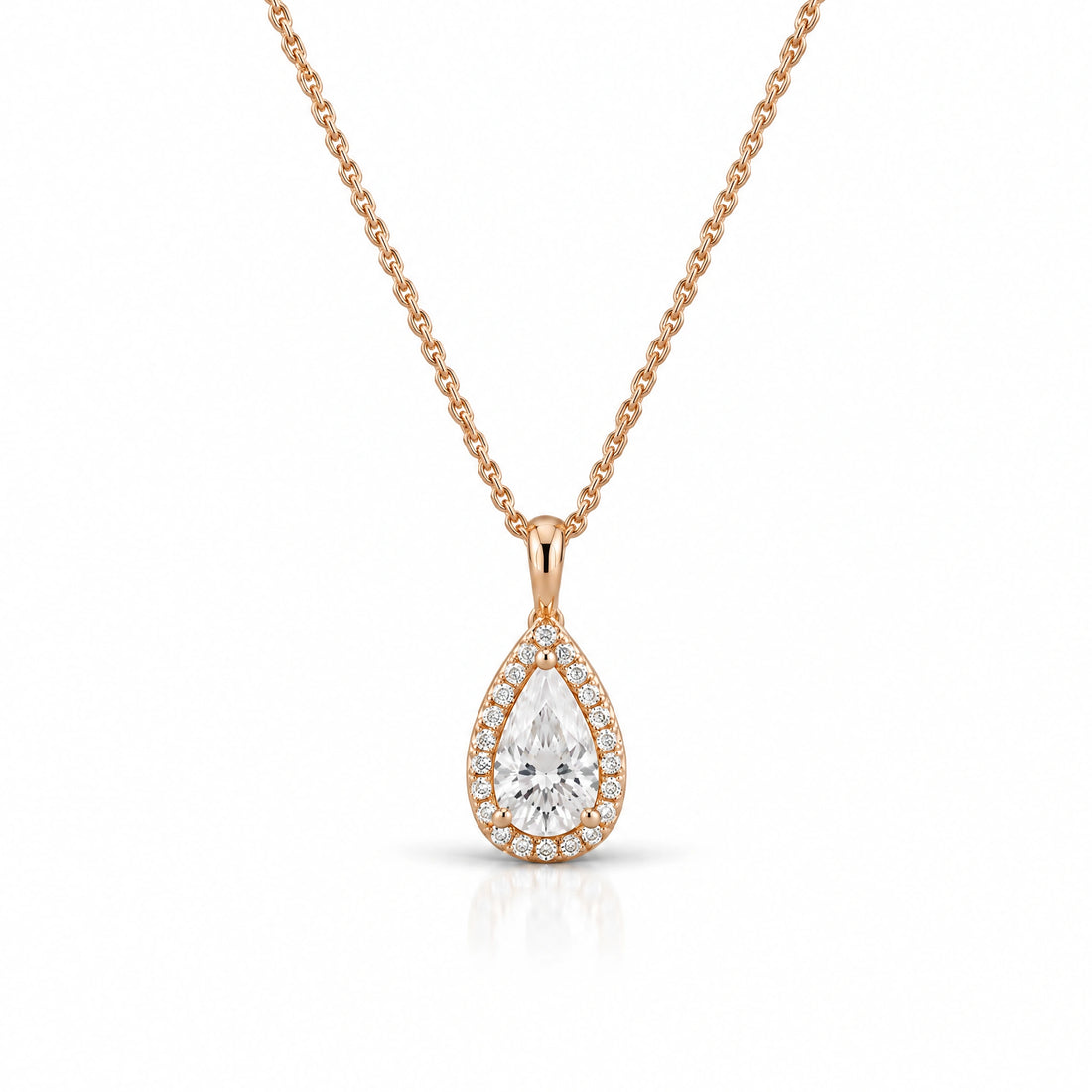 Goutte Pear Lab-Grown Diamond Halo Pendant - Rose Gold