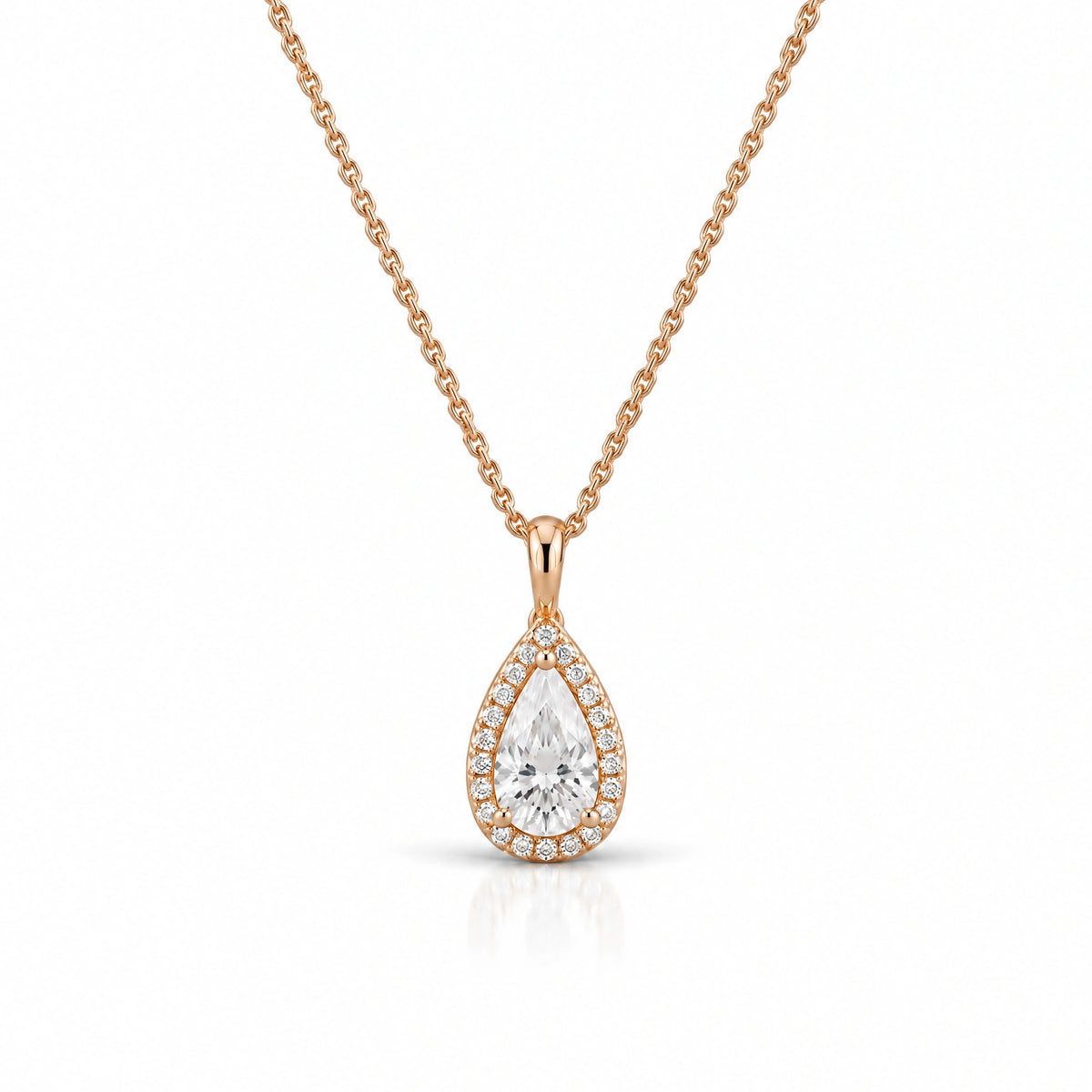 Goutte Pear Lab-Grown Diamond Halo Pendant - Rose Gold