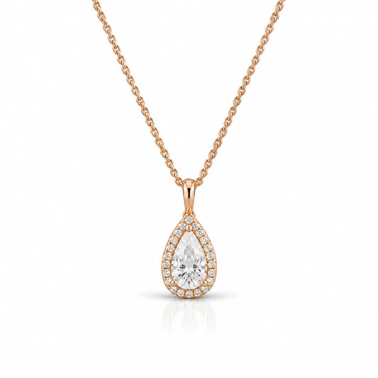 Goutte Pear Lab-Grown Diamond Halo Pendant - Rose Gold