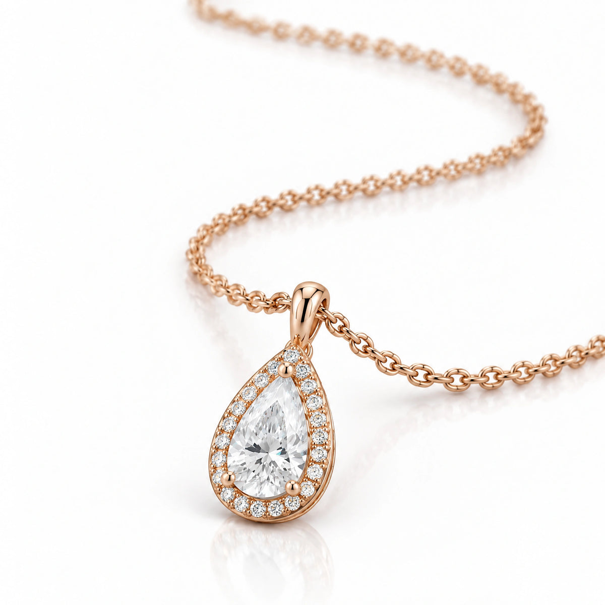 Goutte Pear Lab-Grown Diamond Halo Pendant - Rose Gold