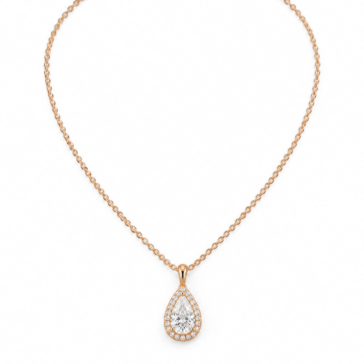 Goutte Pear Lab-Grown Diamond Halo Pendant - Rose Gold