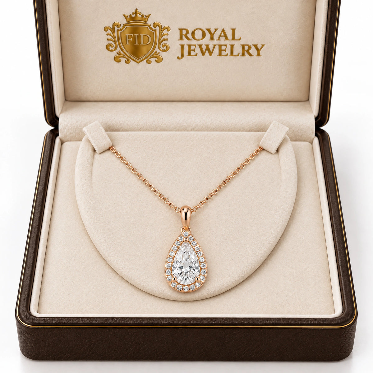 Goutte Pear Lab-Grown Diamond Halo Pendant - Rose Gold