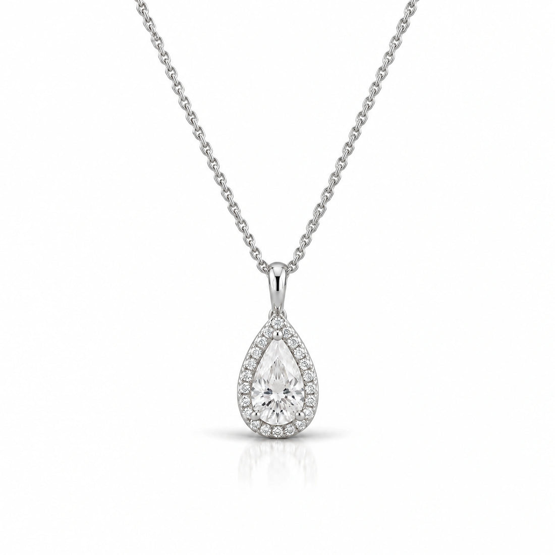 Goutte Pear Lab-Grown Diamond Halo Pendant - White Gold