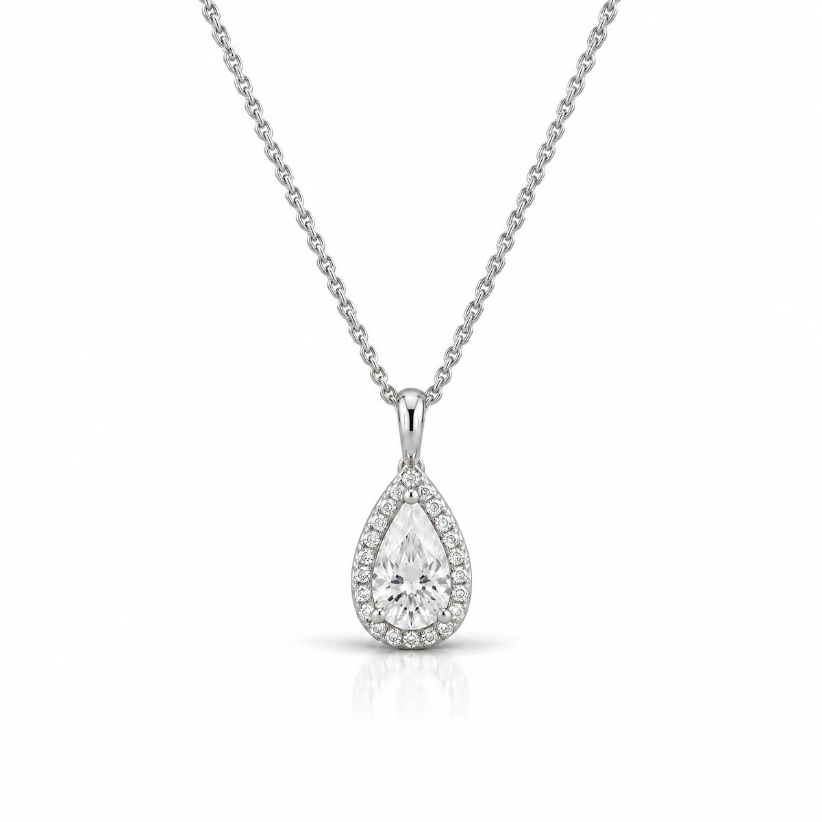Goutte Pear Lab-Grown Diamond Halo Pendant - White Gold