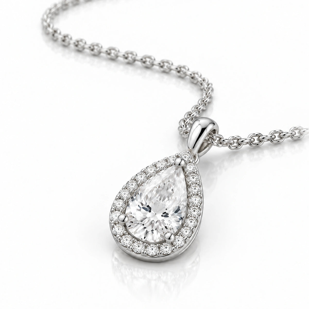 Goutte Pear Lab-Grown Diamond Halo Pendant - White Gold