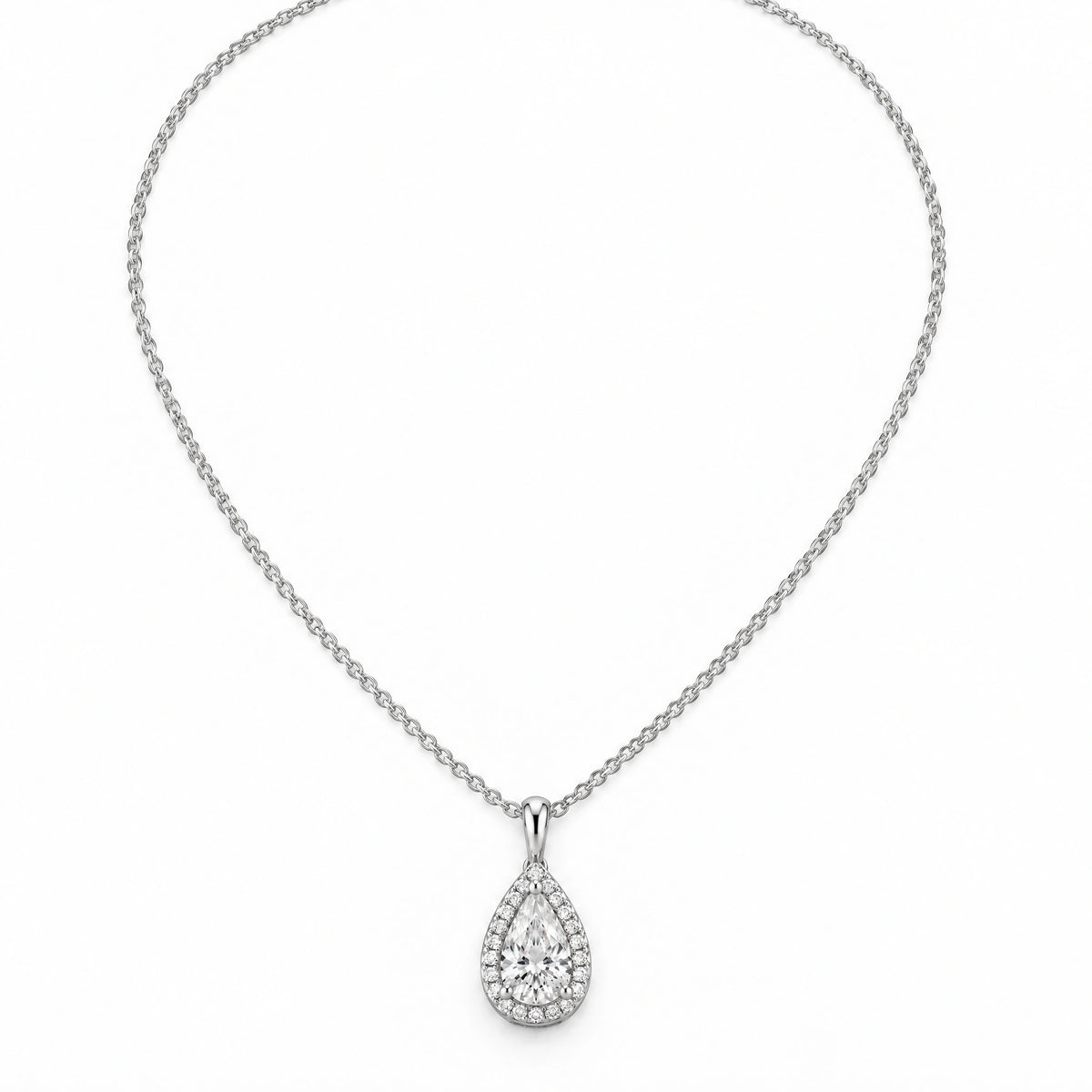 Goutte Pear Lab-Grown Diamond Halo Pendant - White Gold