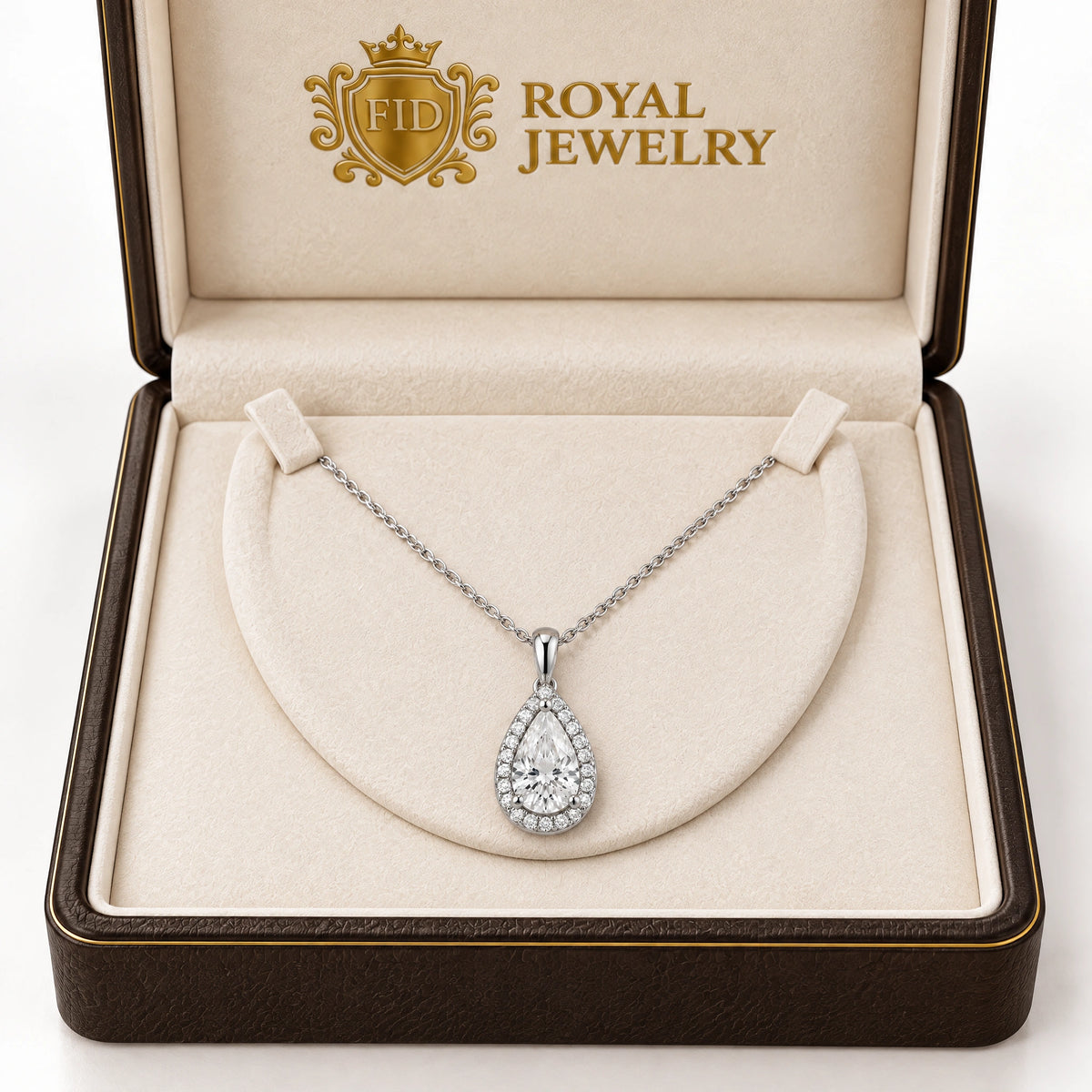 Goutte Pear Lab-Grown Diamond Halo Pendant - White Gold