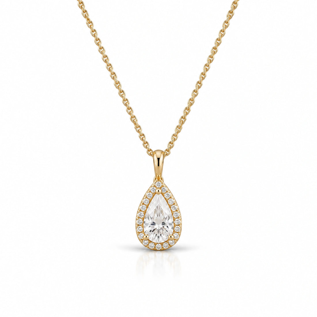 Goutte Pear Lab-Grown Diamond Halo Pendant - Yellow Gold