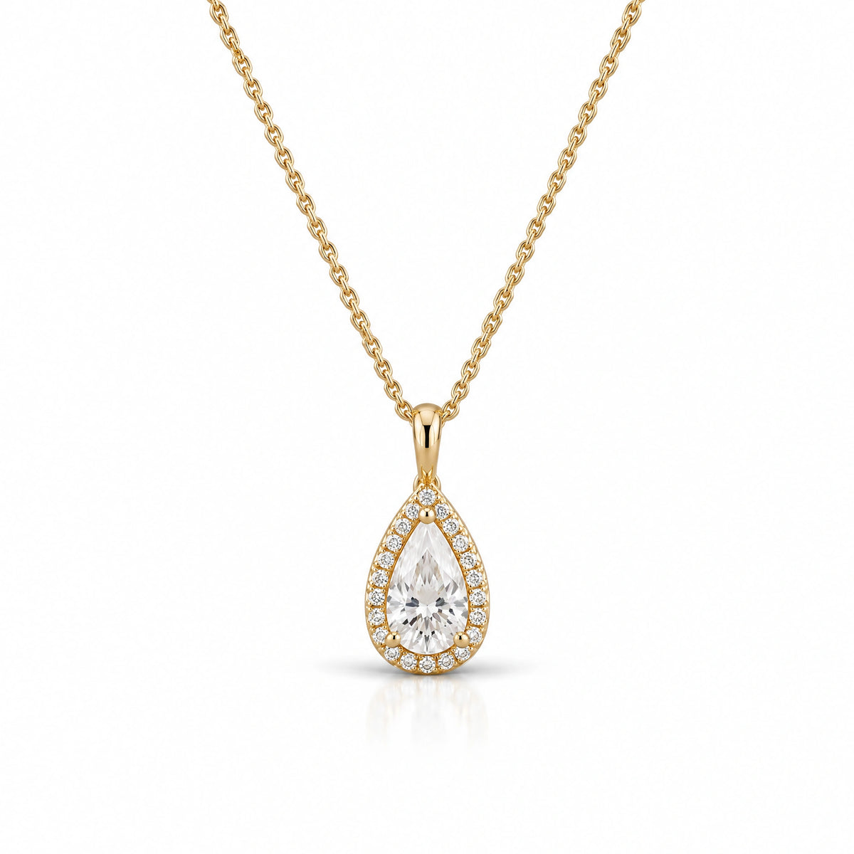 Goutte Pear Lab-Grown Diamond Halo Pendant - Yellow Gold