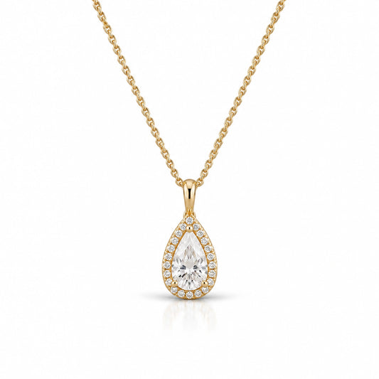Goutte Pear Lab-Grown Diamond Halo Pendant - Yellow Gold