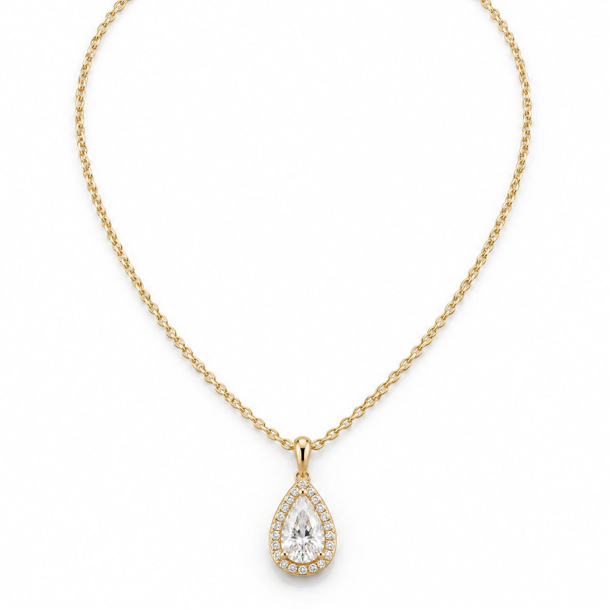 Goutte Pear Lab-Grown Diamond Halo Pendant - Yellow Gold