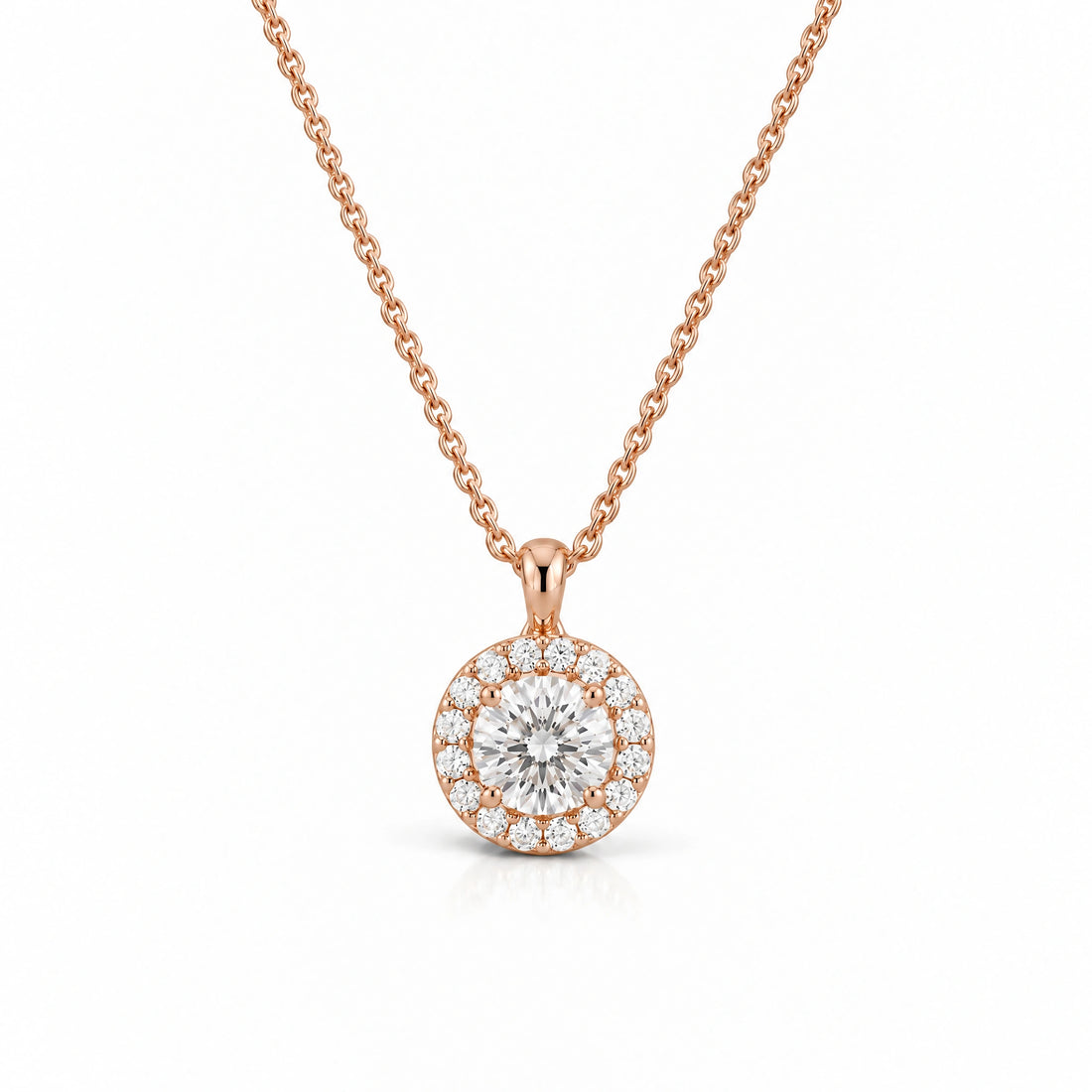 Lumière Round Lab-Grown Diamond Halo Pendant - Rose Gold