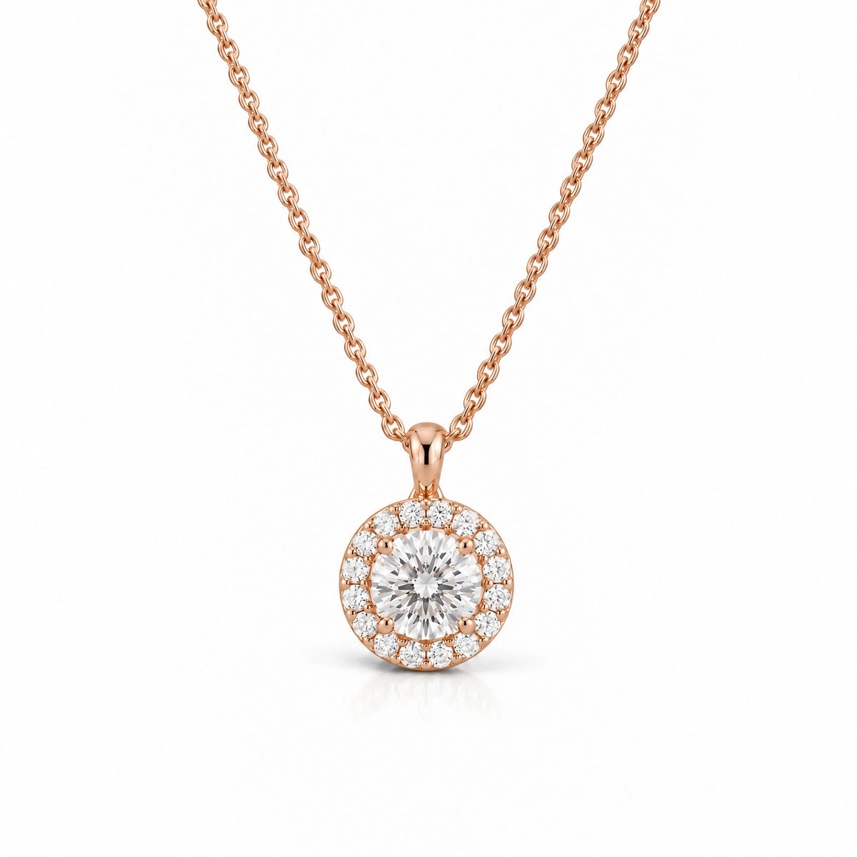 Lumière Round Lab-Grown Diamond Halo Pendant - Rose Gold