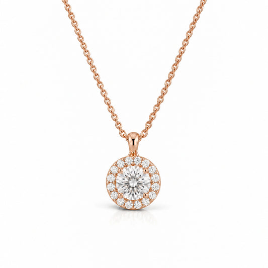 Lumière Round Lab-Grown Diamond Halo Pendant - Rose Gold