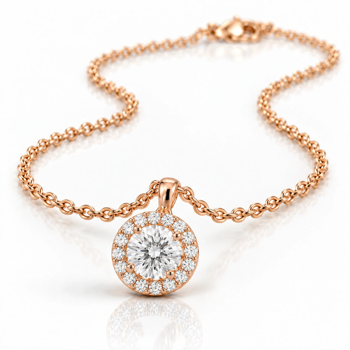 Lumière Round Lab-Grown Diamond Halo Pendant - Rose Gold