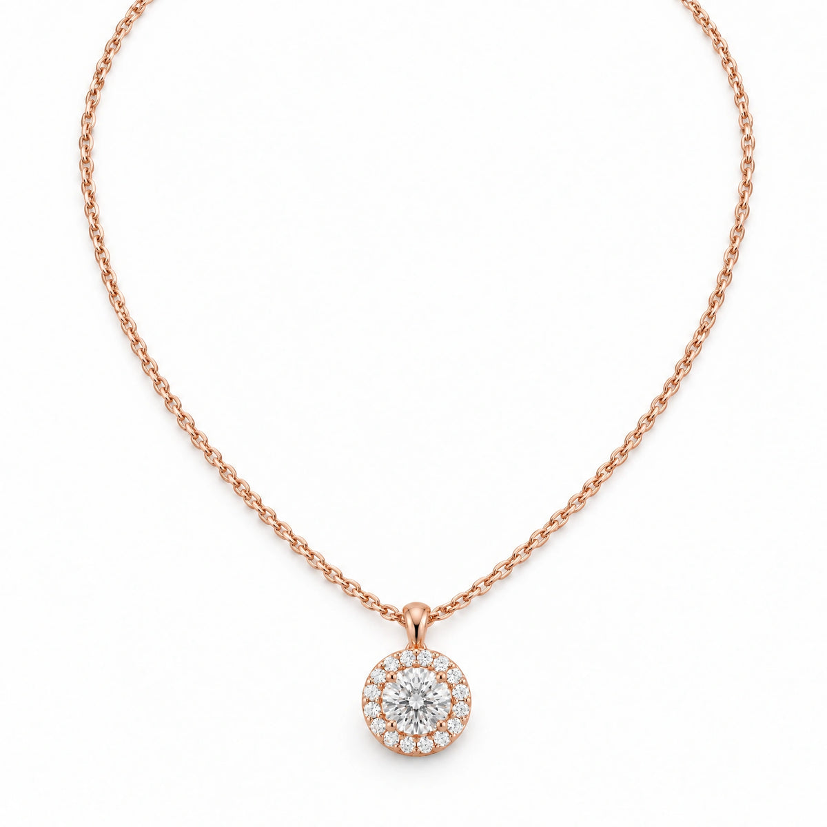 Lumière Round Lab-Grown Diamond Halo Pendant - Rose Gold