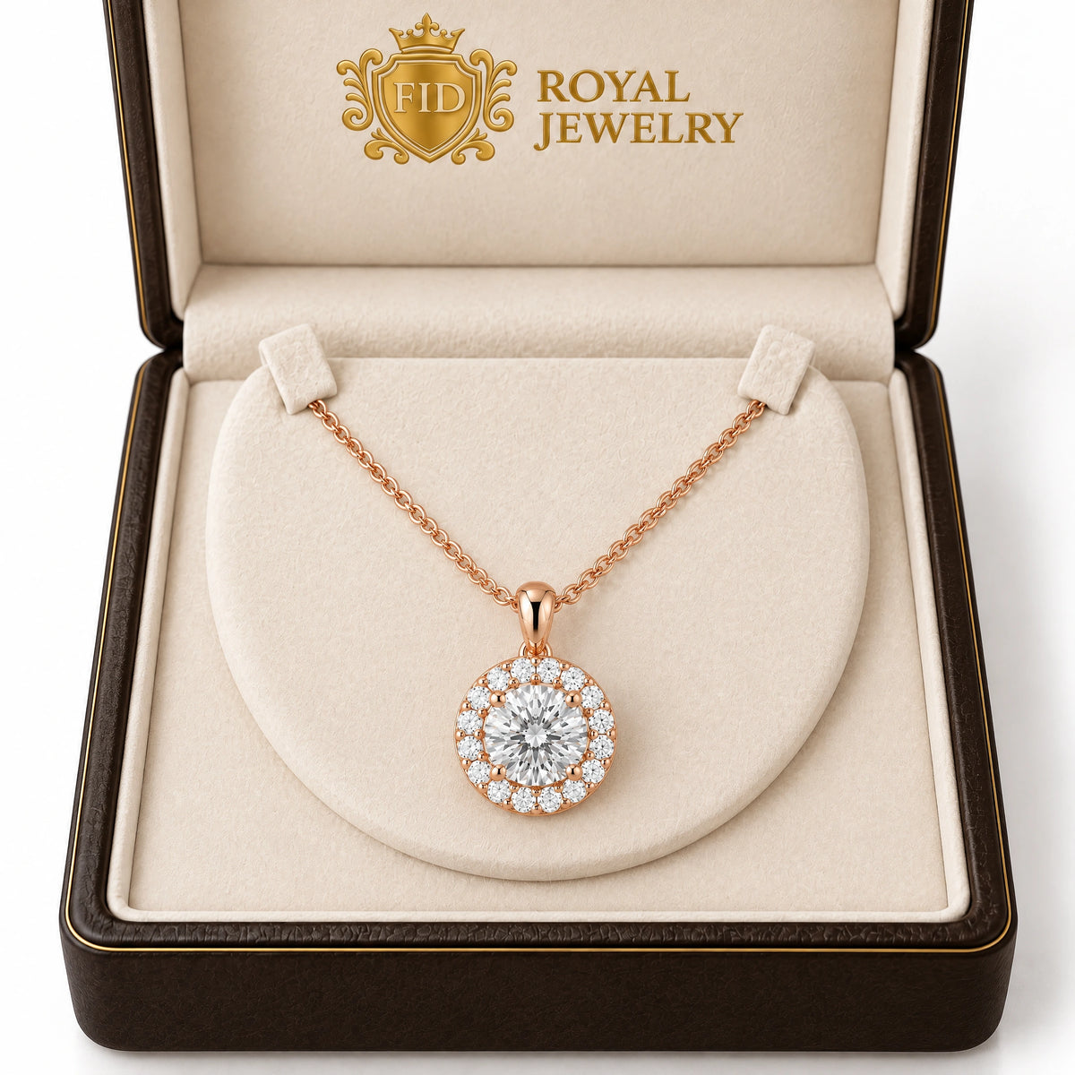 Lumière Round Lab-Grown Diamond Halo Pendant - Rose Gold