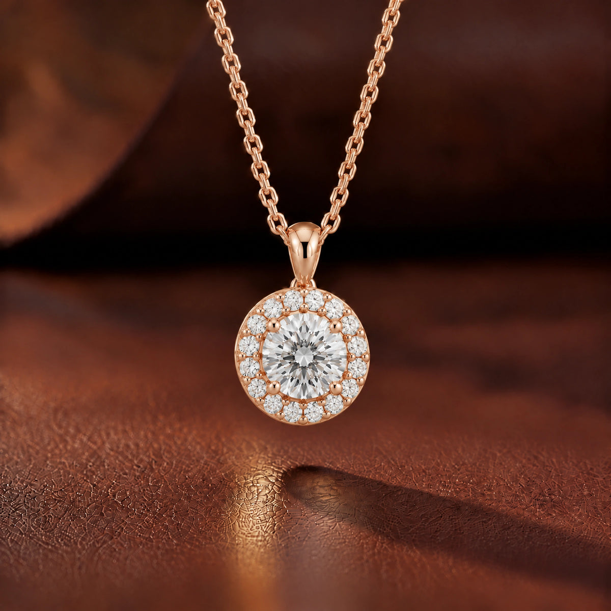 Lumière Round Lab-Grown Diamond Halo Pendant - Rose Gold