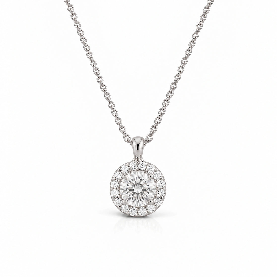 Lumière Round Lab-Grown Diamond Halo Pendant - White Gold