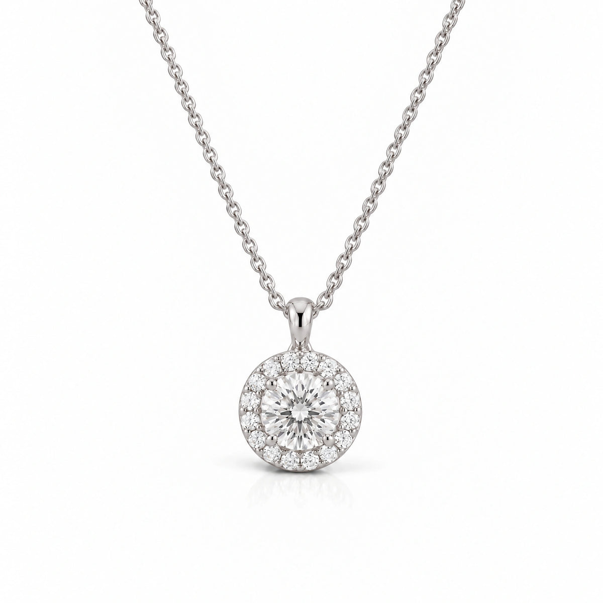 Lumière Round Lab-Grown Diamond Halo Pendant - White Gold