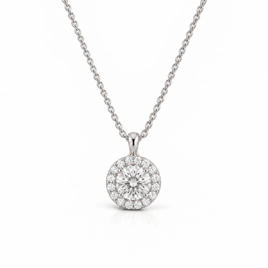 Lumière Round Lab-Grown Diamond Halo Pendant - White Gold