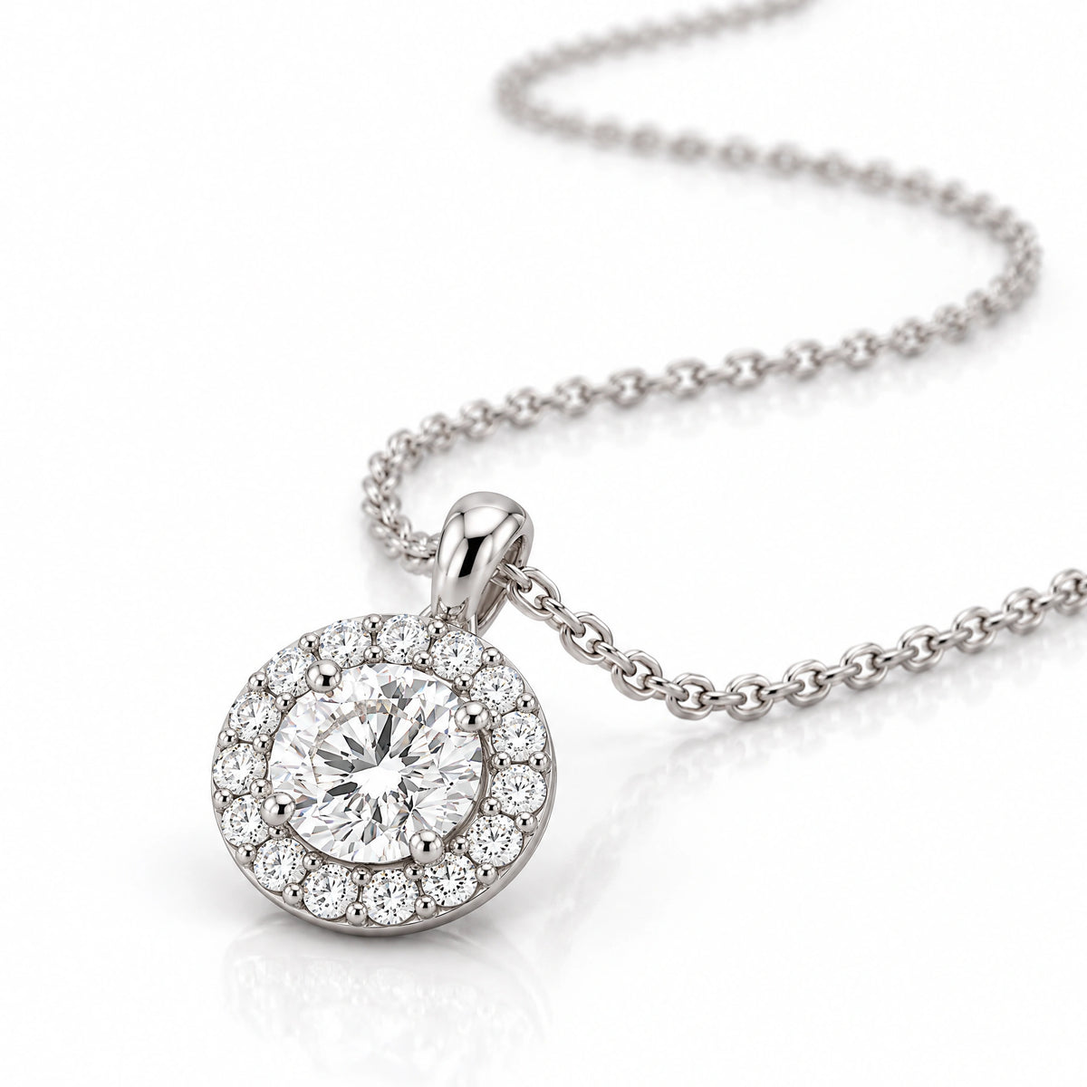 Lumière Round Lab-Grown Diamond Halo Pendant - White Gold