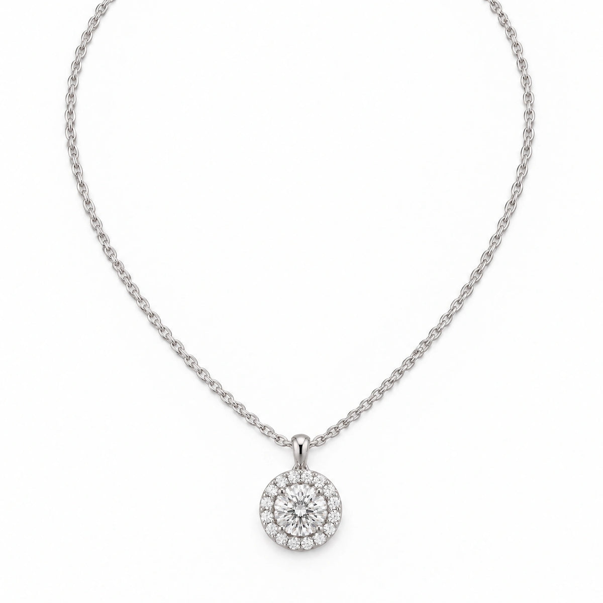 Lumière Round Lab-Grown Diamond Halo Pendant - White Gold