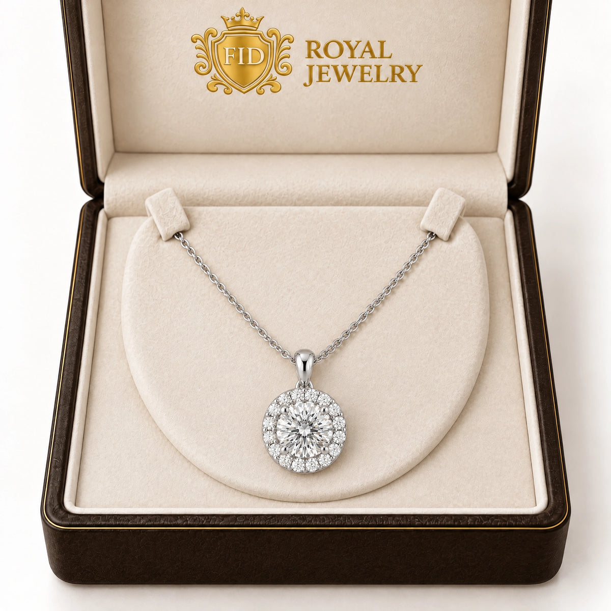 Lumière Round Lab-Grown Diamond Halo Pendant - White Gold