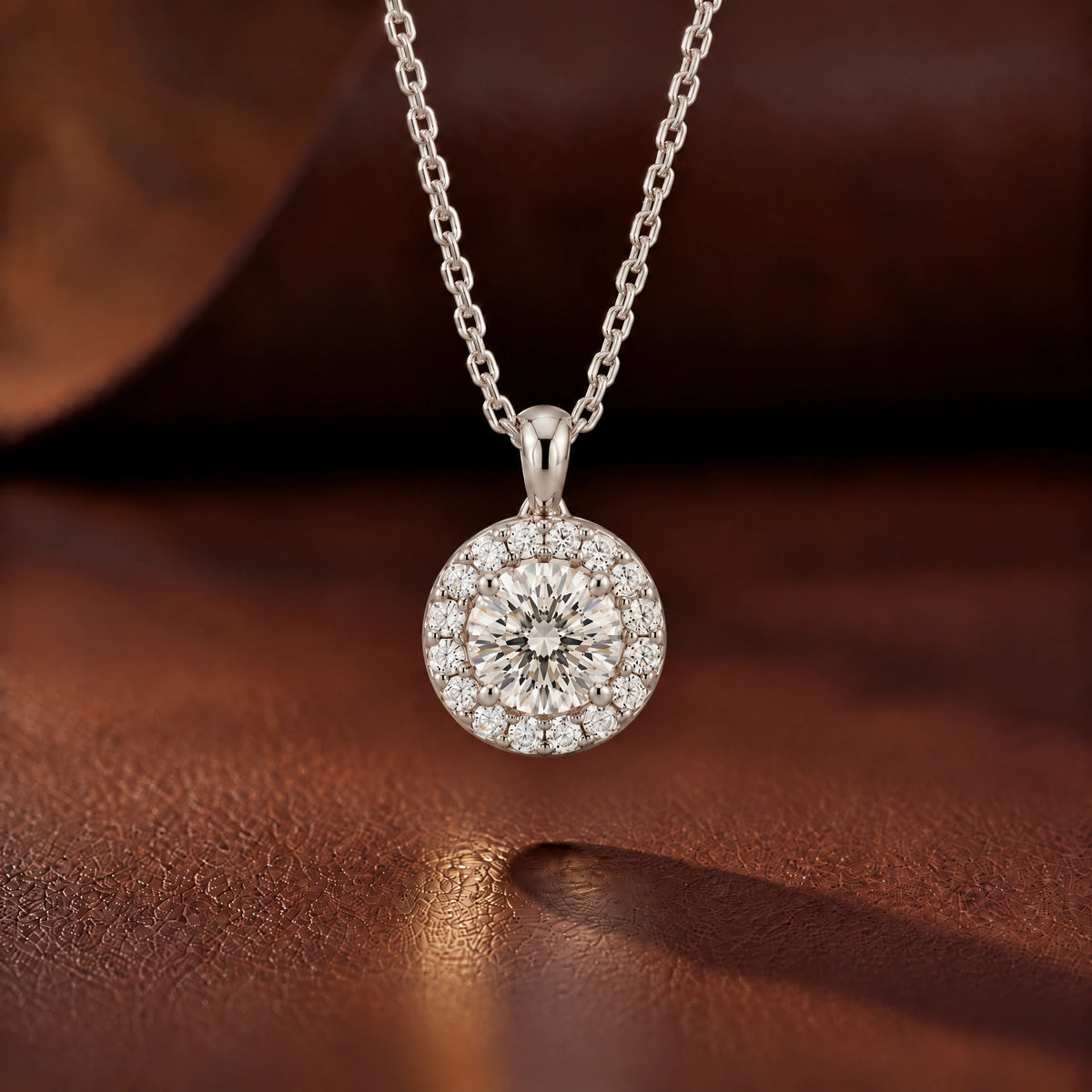 Lumière Round Lab-Grown Diamond Halo Pendant - White Gold