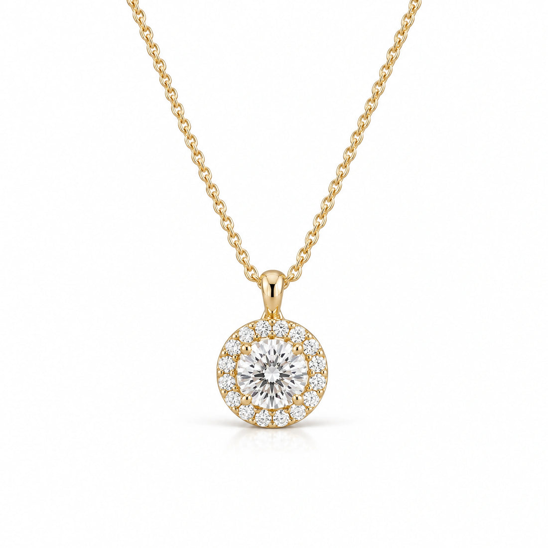 Lumière Round Lab-Grown Diamond Halo Pendant - Yellow Gold