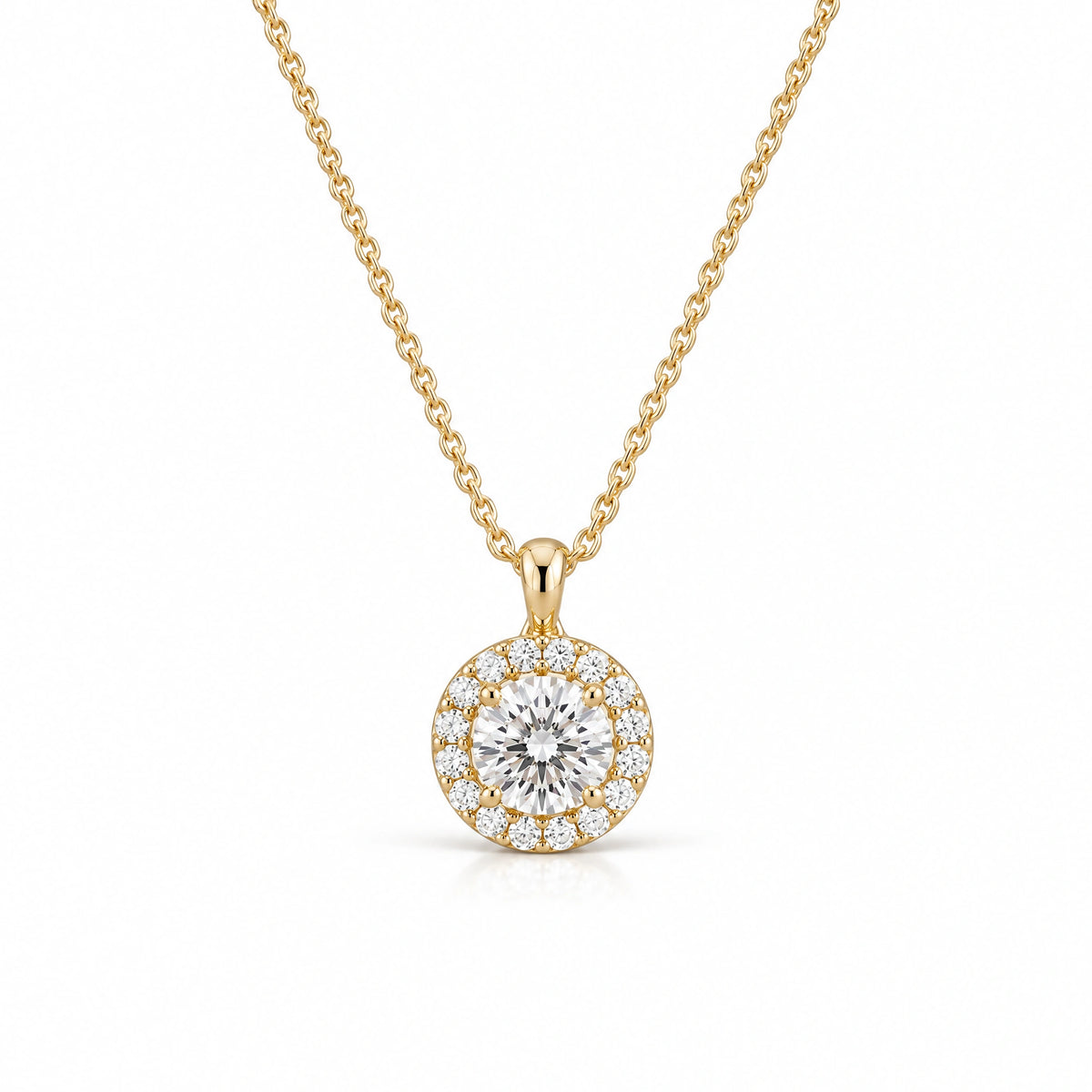 Lumière Round Lab-Grown Diamond Halo Pendant - Yellow Gold
