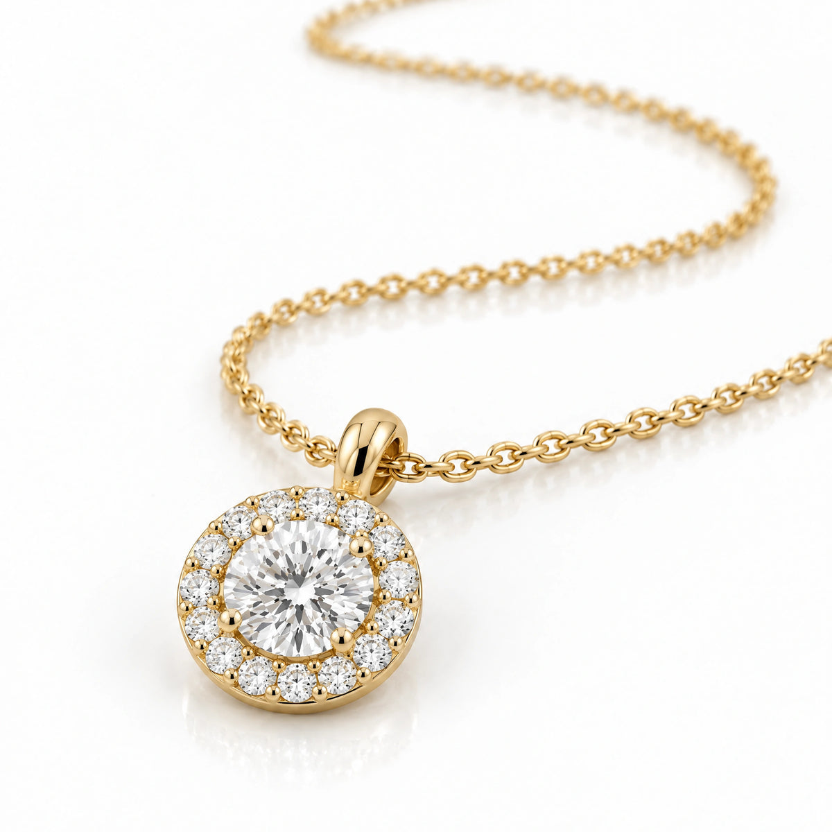 Lumière Round Lab-Grown Diamond Halo Pendant - Yellow Gold