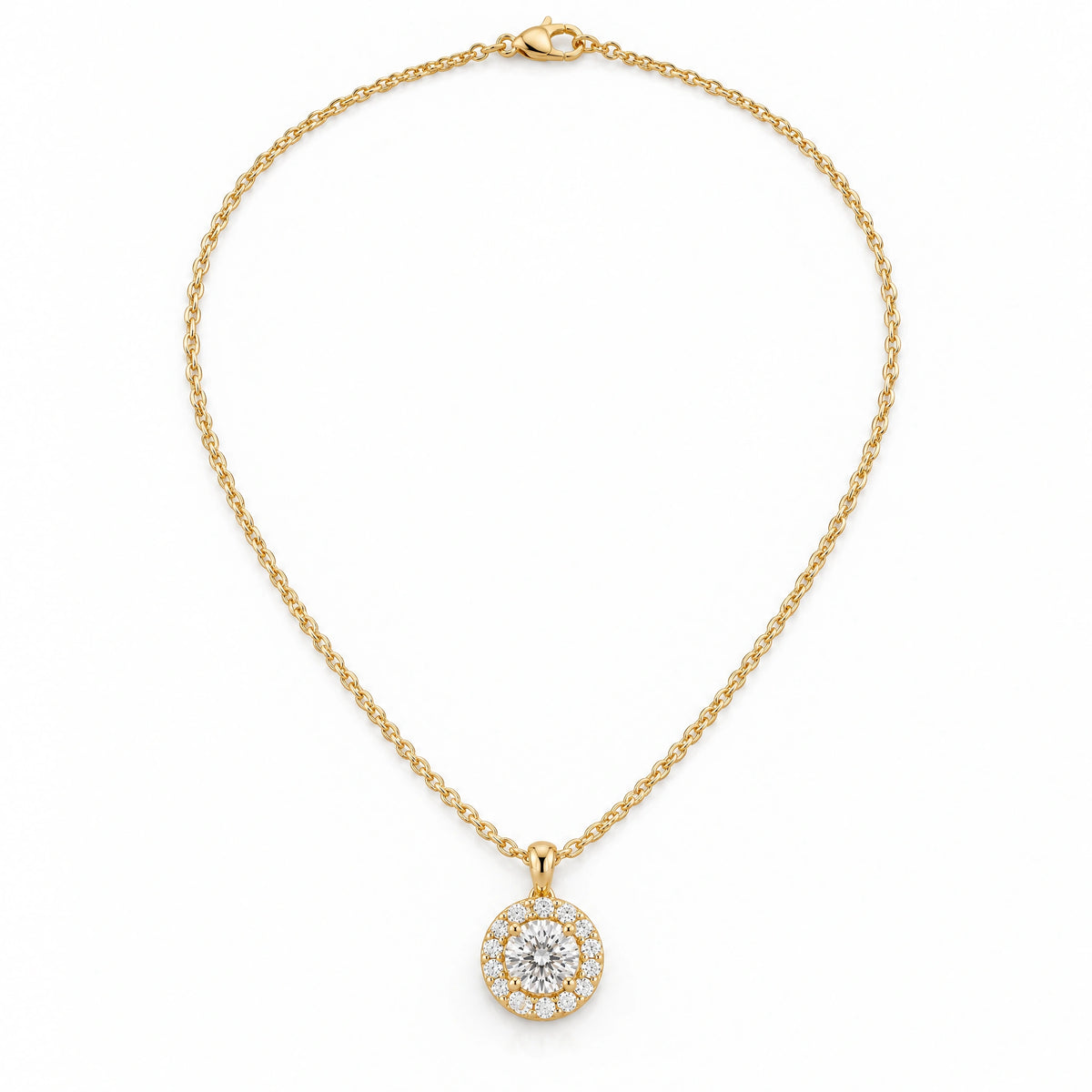 Lumière Round Lab-Grown Diamond Halo Pendant - Yellow Gold