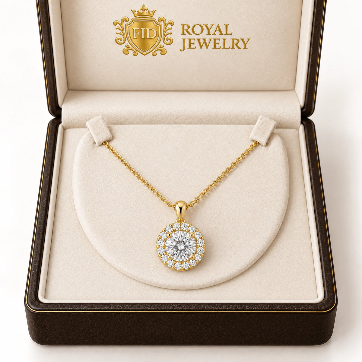 Lumière Round Lab-Grown Diamond Halo Pendant - Yellow Gold
