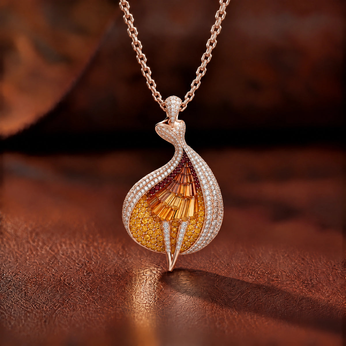 Flamme Lab-Grown Diamond Sunset Statement Pendant - Rose Gold