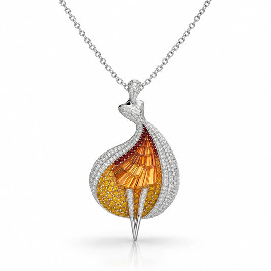 Flamme Lab-Grown Diamond Sunset Statement Pendant - White Gold