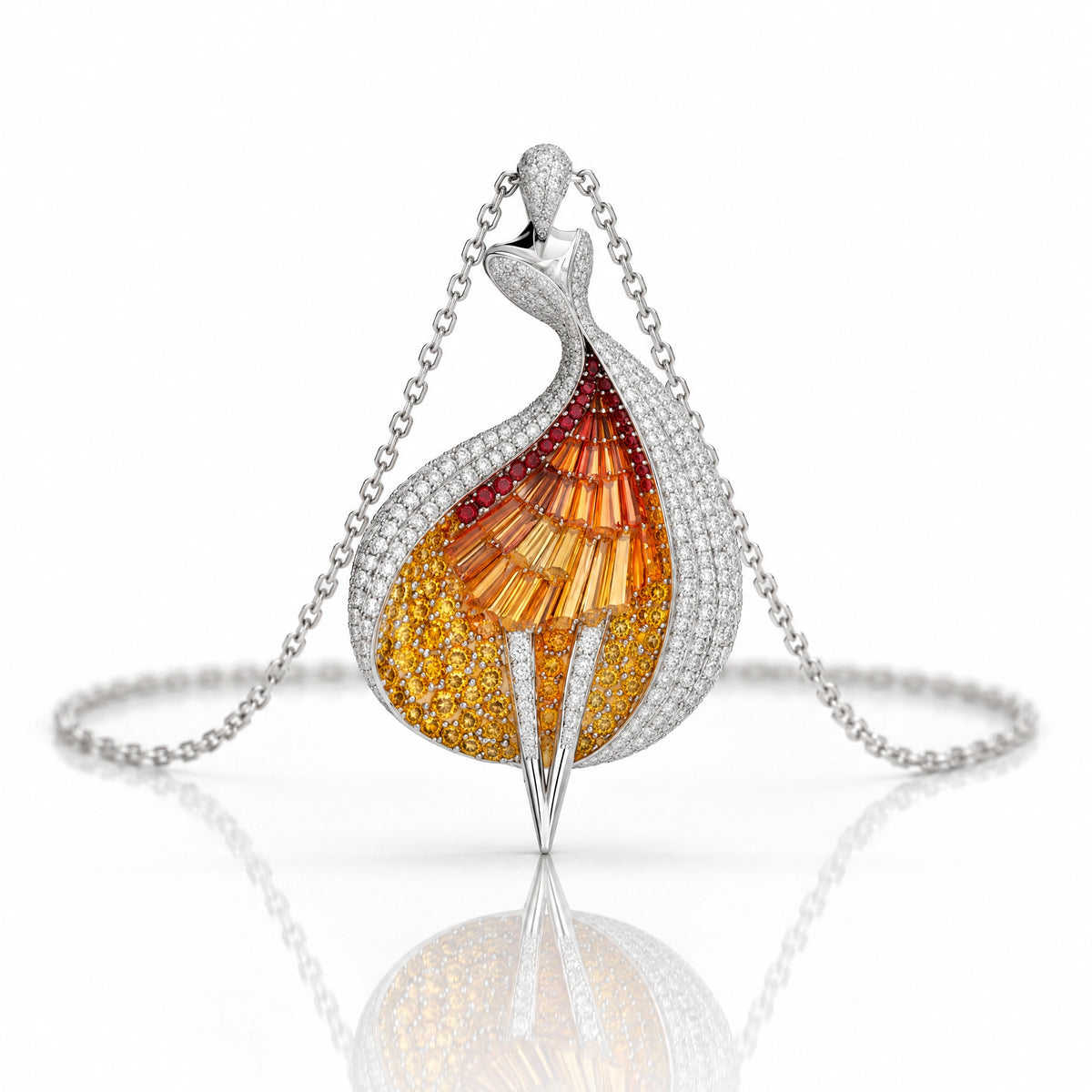 Flamme Lab-Grown Diamond Sunset Statement Pendant - White Gold
