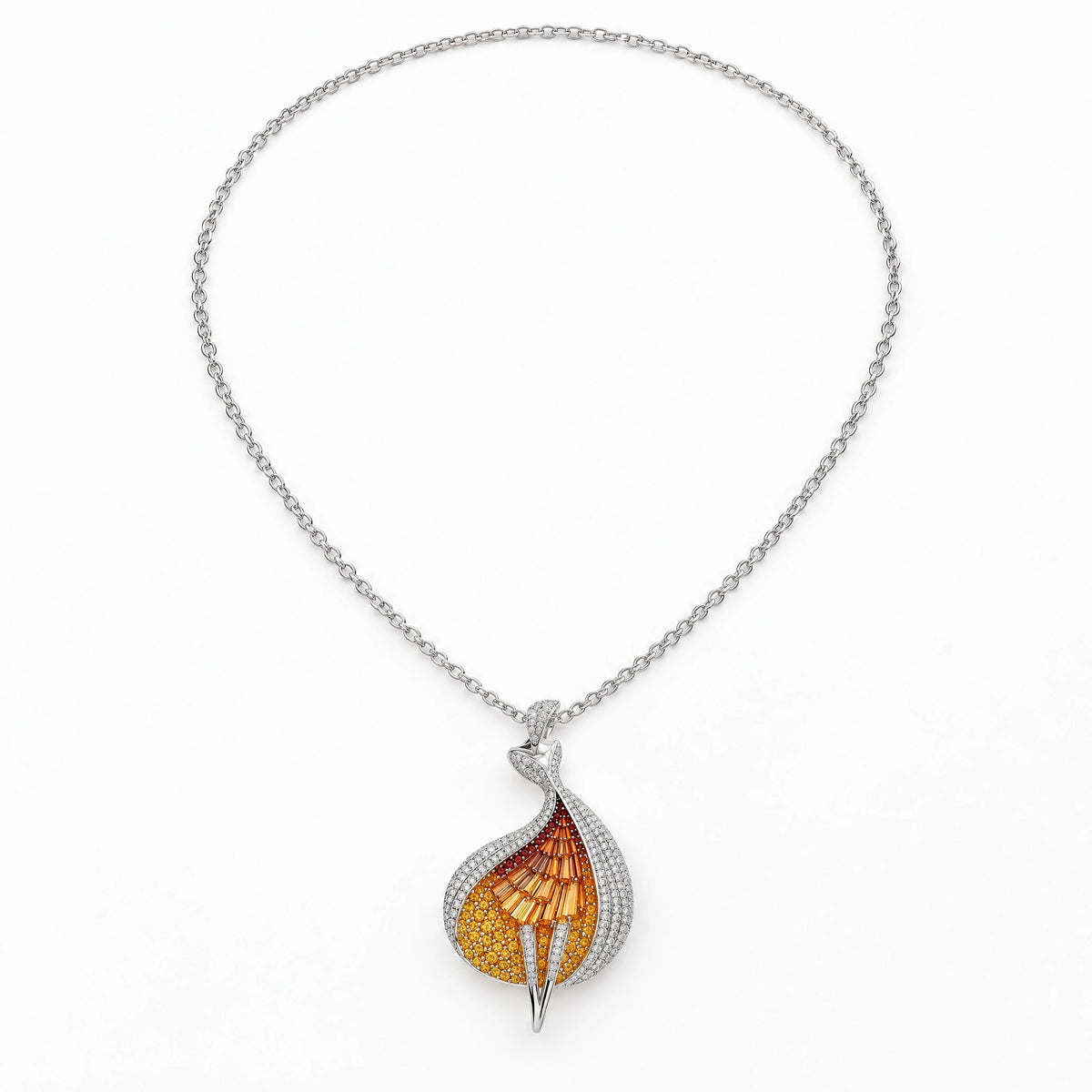 Flamme Lab-Grown Diamond Sunset Statement Pendant - White Gold