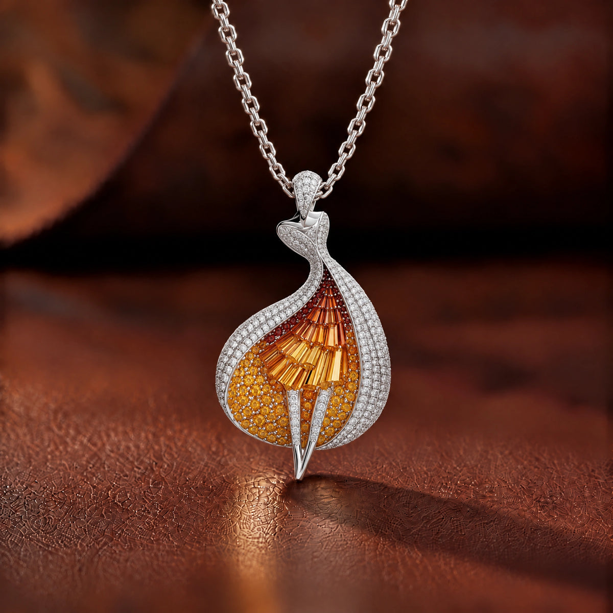 Flamme Lab-Grown Diamond Sunset Statement Pendant - White Gold