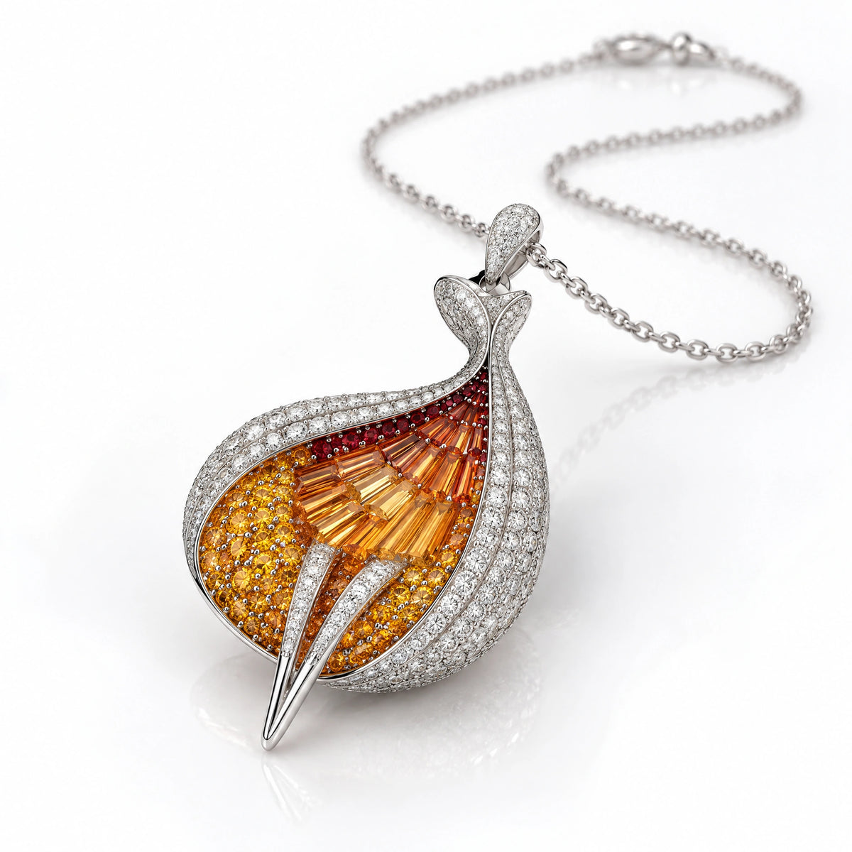 Flamme Lab-Grown Diamond Sunset Statement Pendant - White Gold