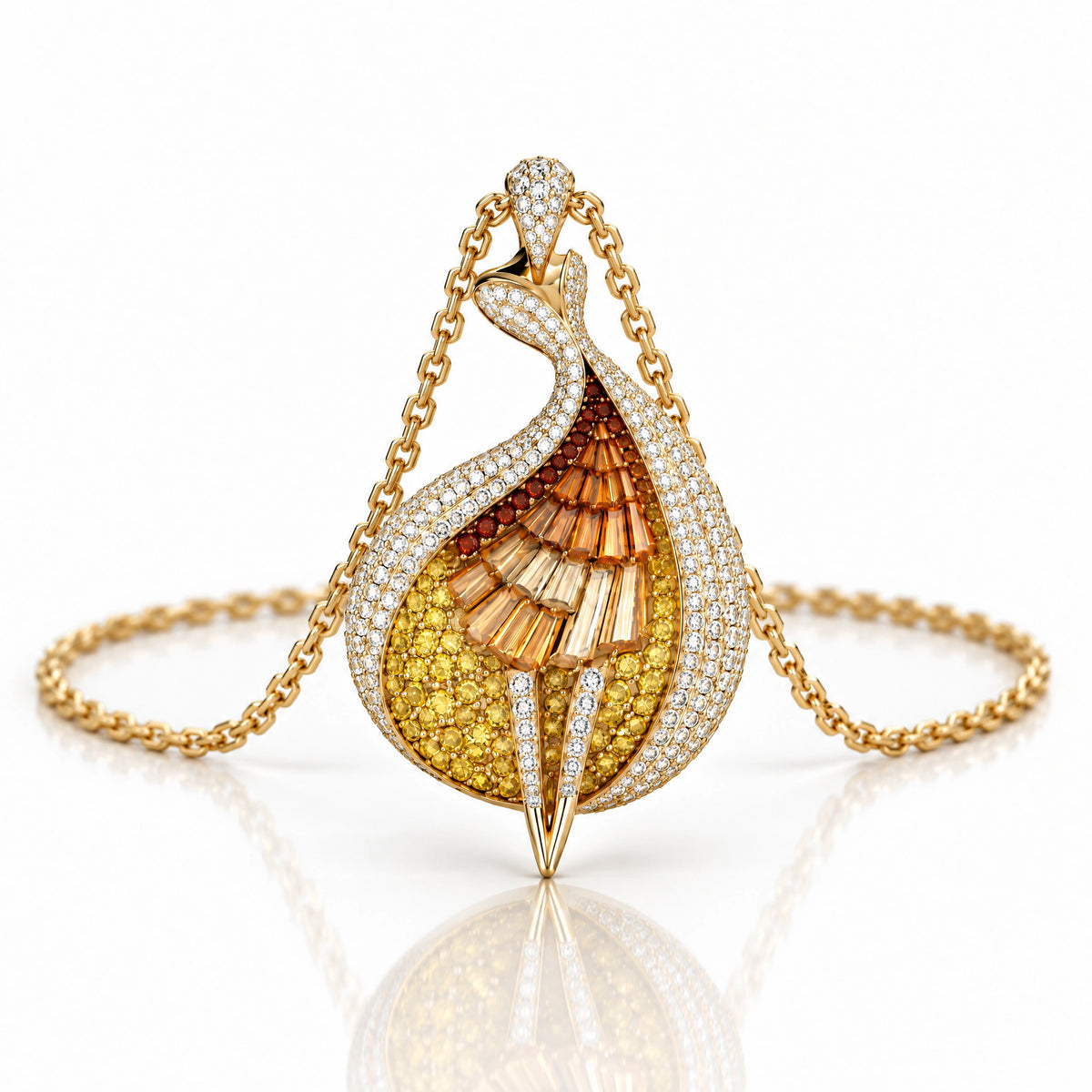 Flamme Lab-Grown Diamond Sunset Statement Pendant - Yellow Gold