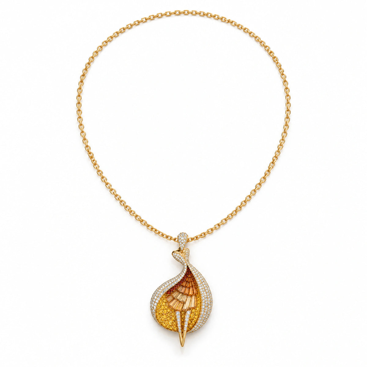 Flamme Lab-Grown Diamond Sunset Statement Pendant - Yellow Gold