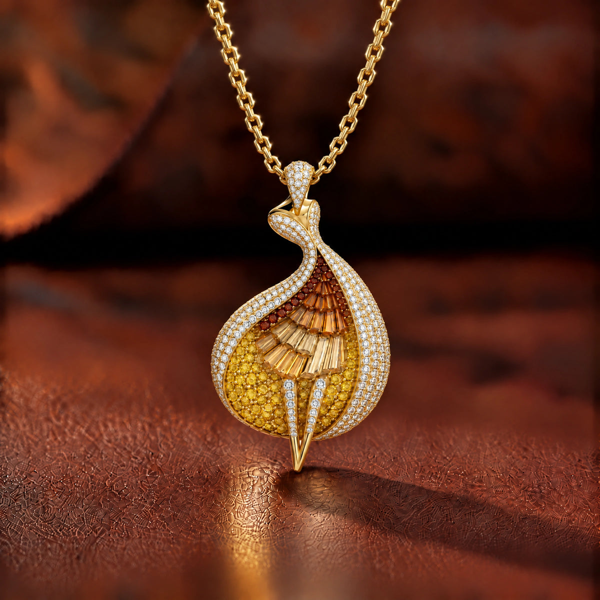 Flamme Lab-Grown Diamond Sunset Statement Pendant - Yellow Gold