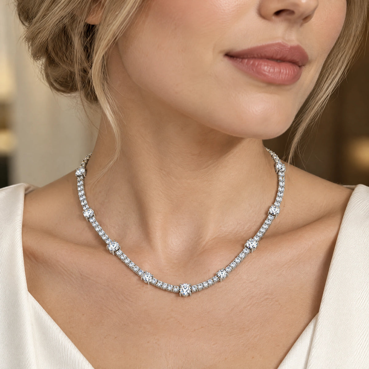 Royal Emerald Lab-Grown Diamond Tennis Necklace - White Gold